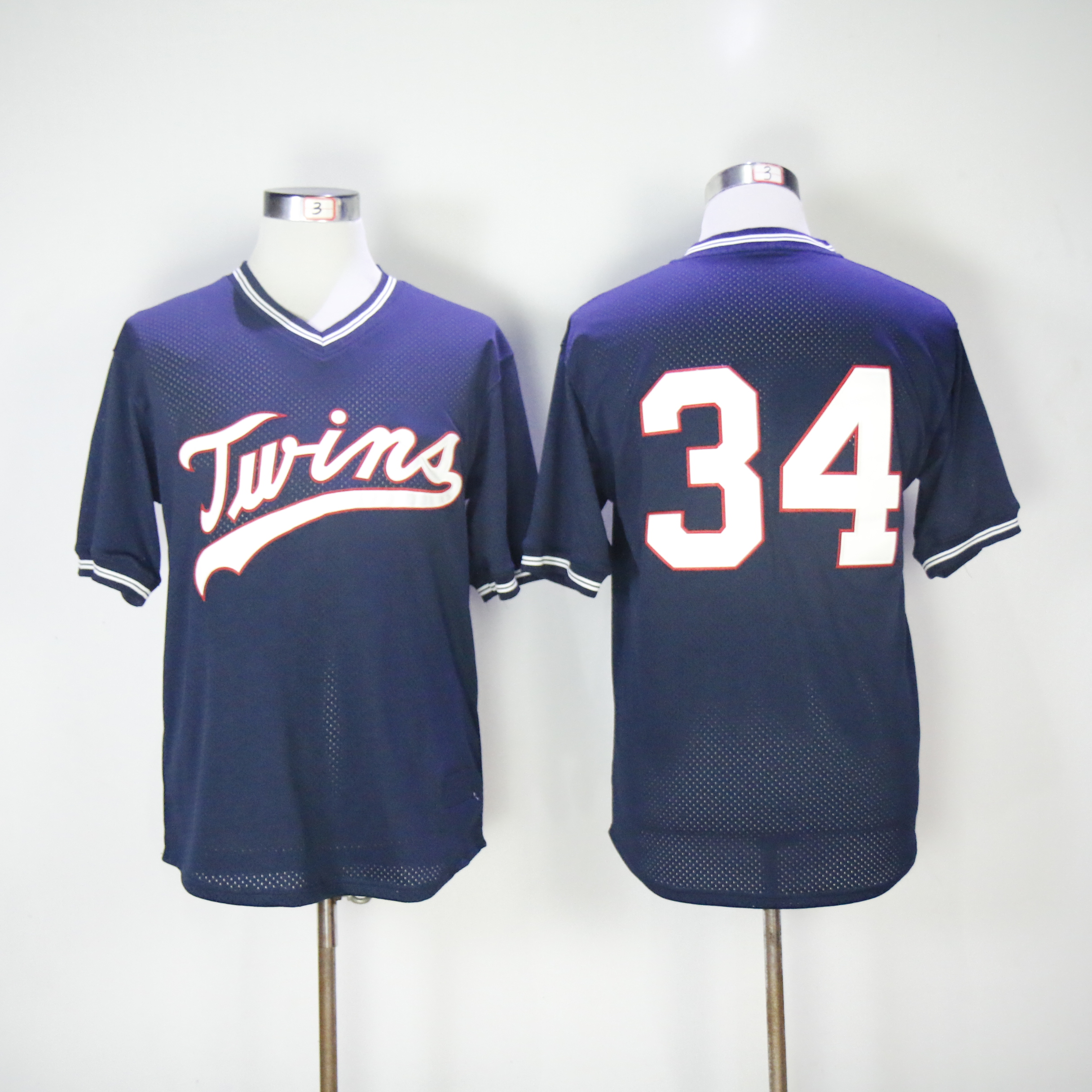 Men Minnesota Twins #34 Puckett Blue Throwback MLB Jerseys